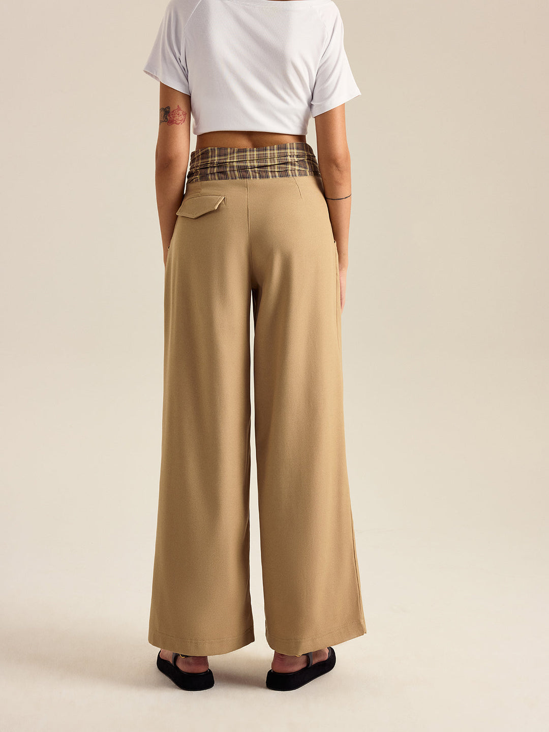 Pocket Gingham Hose mit weitem Bein