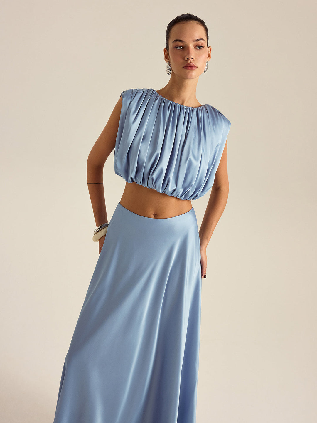 Gerüschtes Crop-Top-Rock-Set