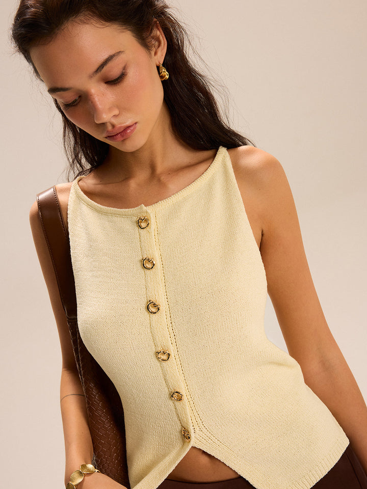 Strick-Tanktop mit Knopfleiste vorne