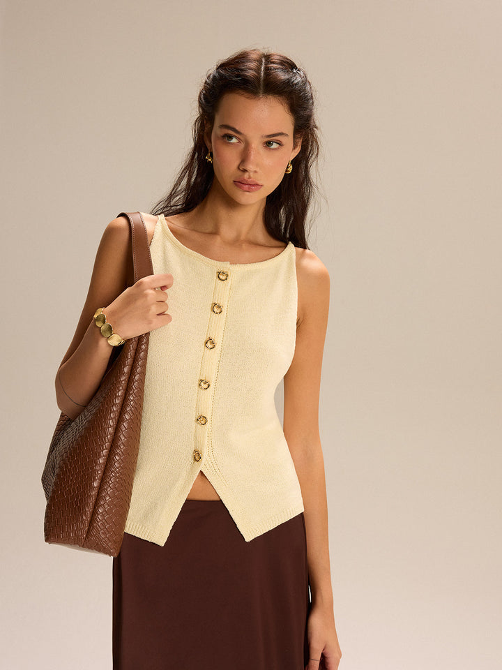 Strick-Tanktop mit Knopfleiste vorne