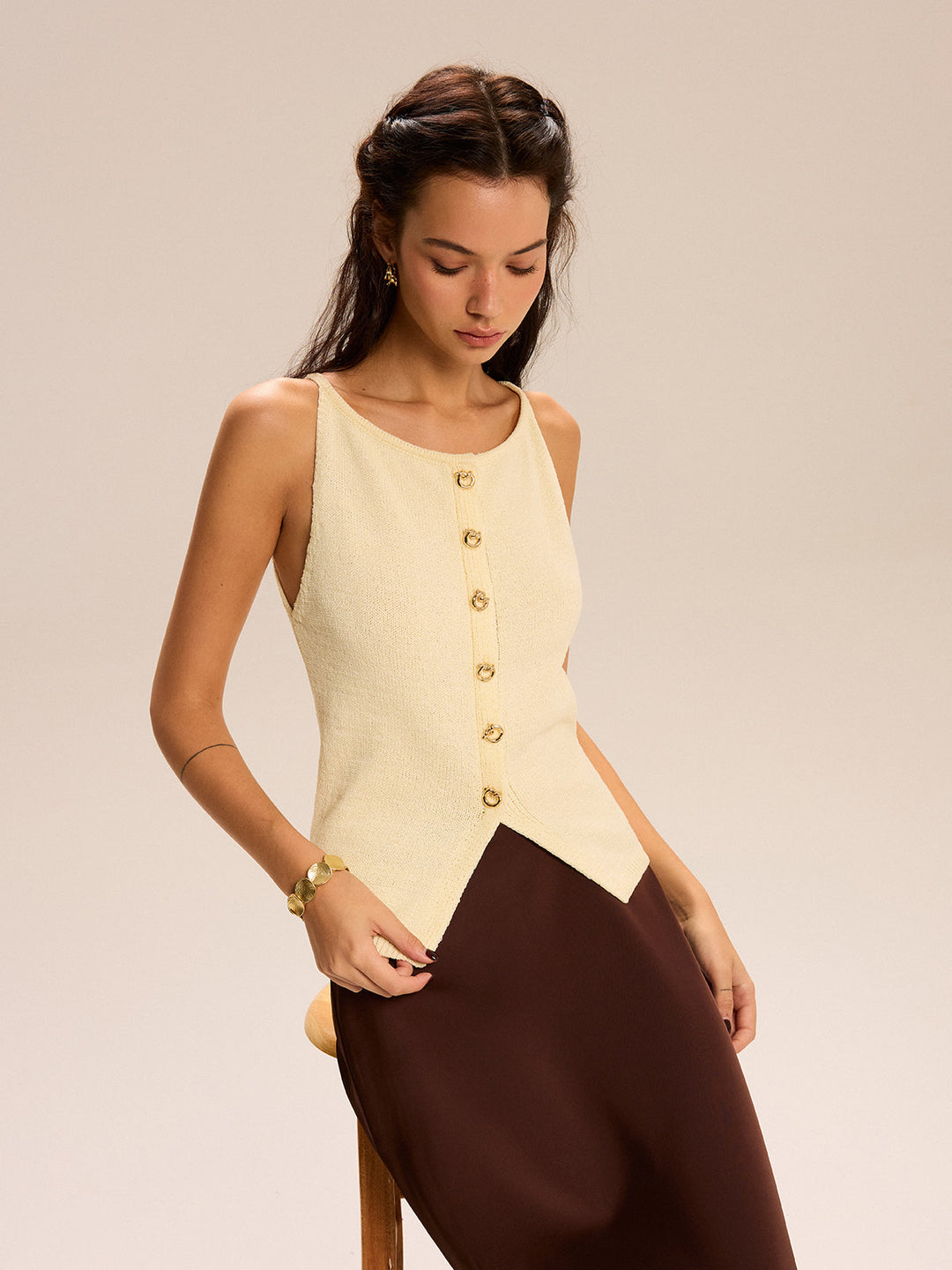 Strick-Tanktop mit Knopfleiste vorne