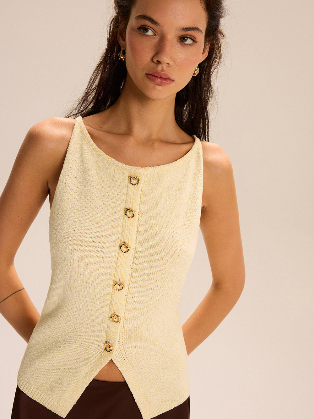 Strick-Tanktop mit Knopfleiste vorne