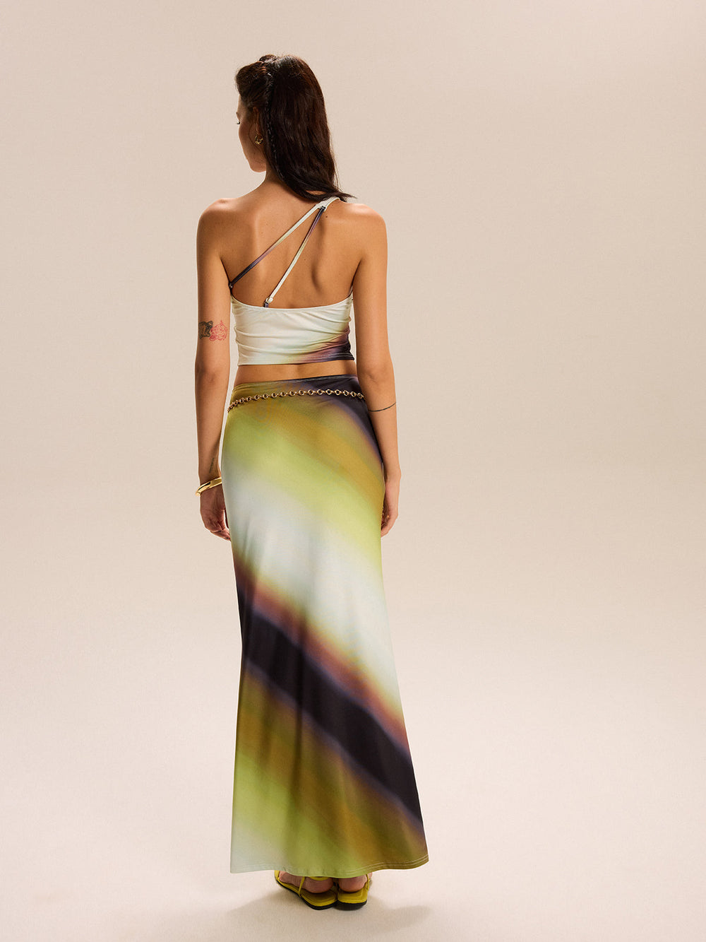 Gradient Print One-Shoulder Rock-Set