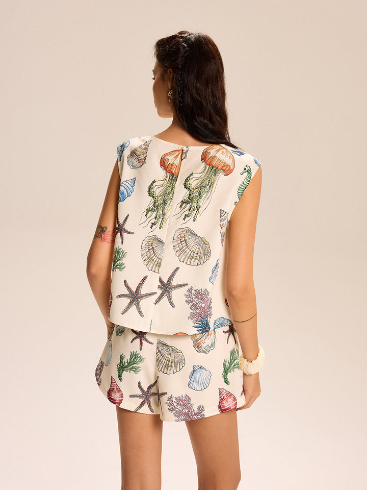 Shorts Set Mit Zierknopf Und Muschelsaum