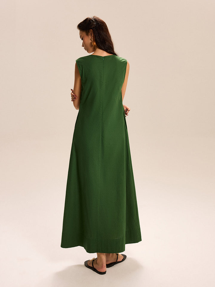 Maxikleid mit V-Ausschnitt und Taschen aus Leinen & Baumwolle