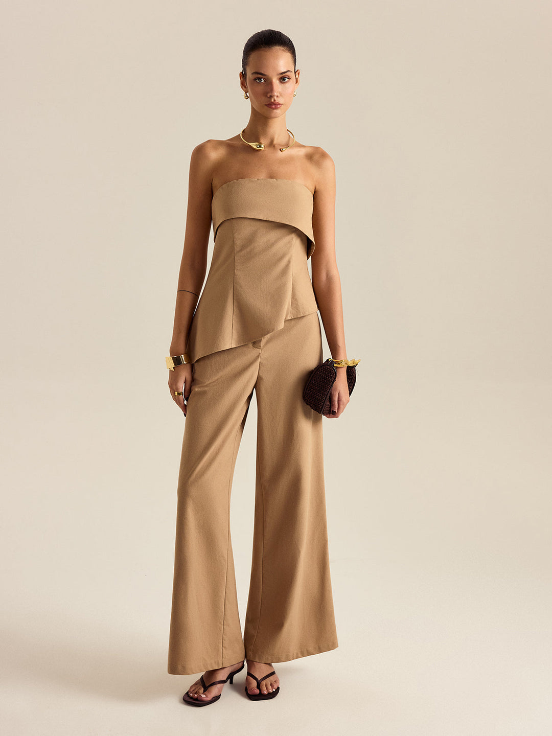 Asymmetrisches trägerloses Hosen-Set