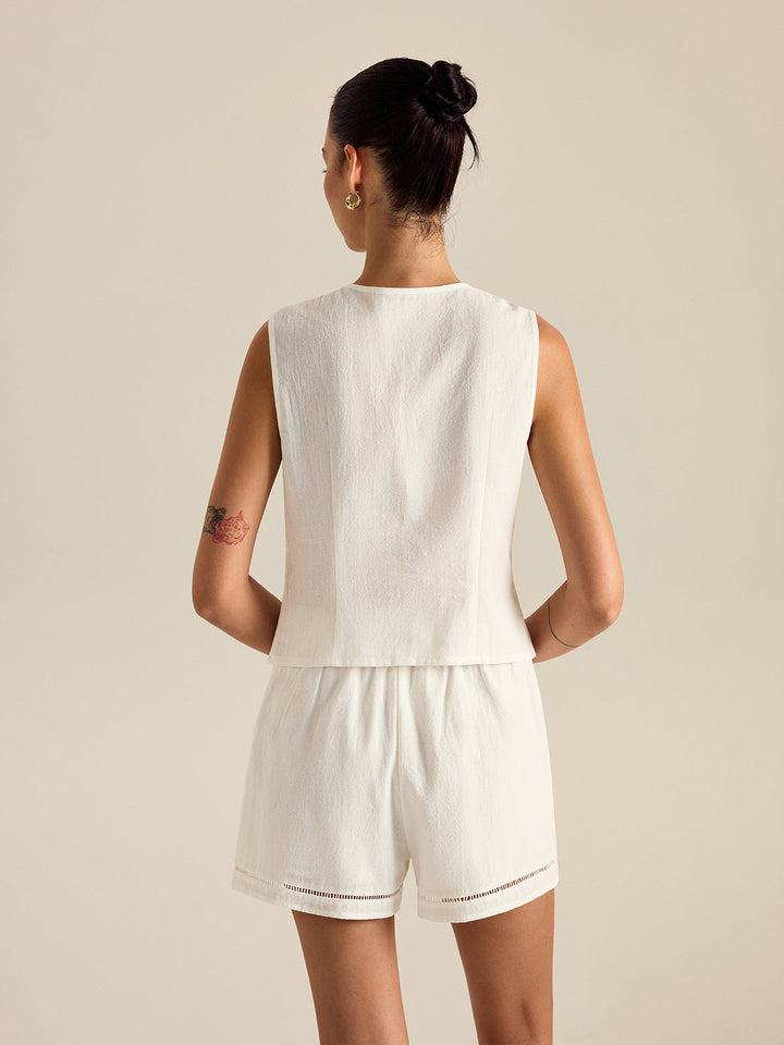 Wärmende Weste mit Knopfdetail und Taschen, Set mit Shorts