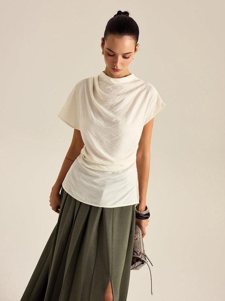 Drapierte Bluse mit Stehkragen
