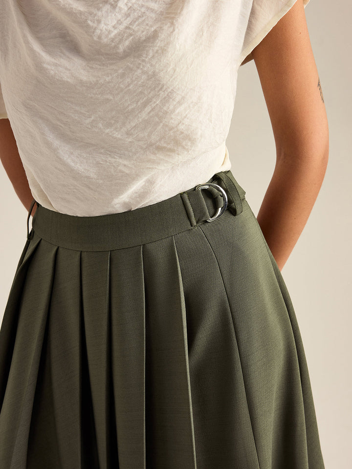 Plissierter Midirock mit Seitenschlitz