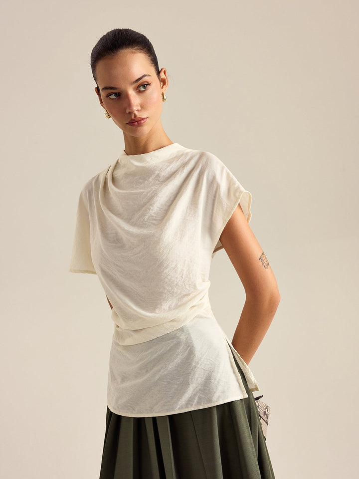 Drapierte Bluse mit Stehkragen