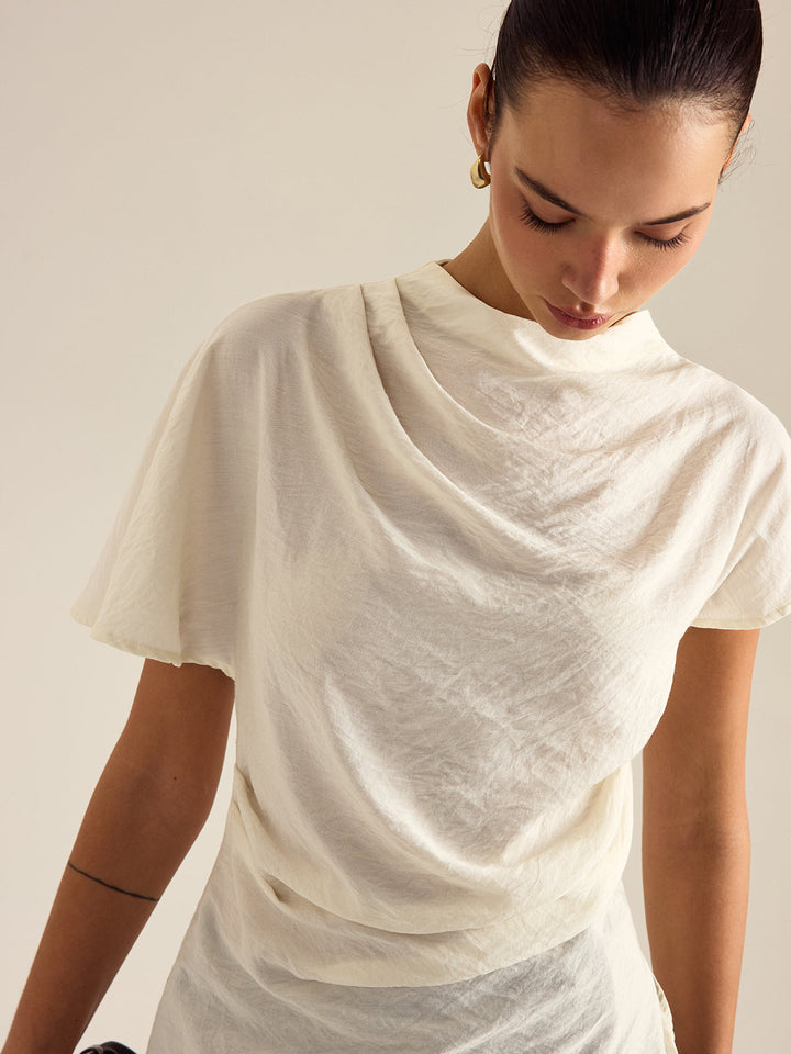Drapierte Bluse mit Stehkragen
