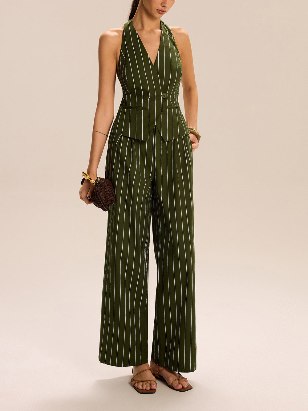 Gestreifte Neckholder-Weste und Hose mit weitem Bein