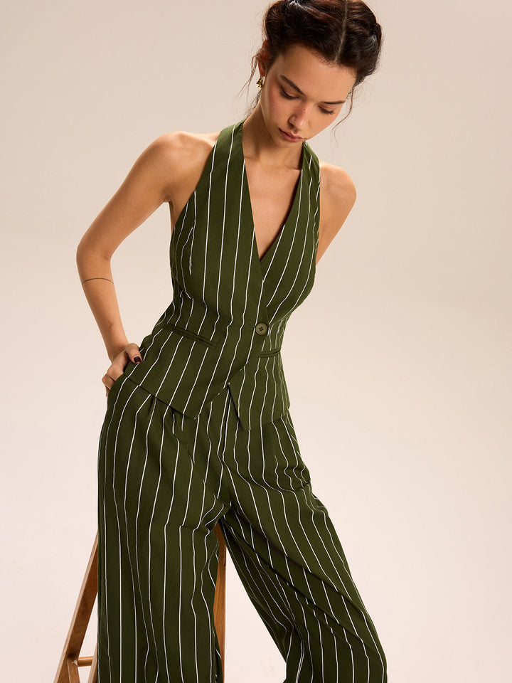 Gestreifte Neckholder-Weste und Hose mit weitem Bein