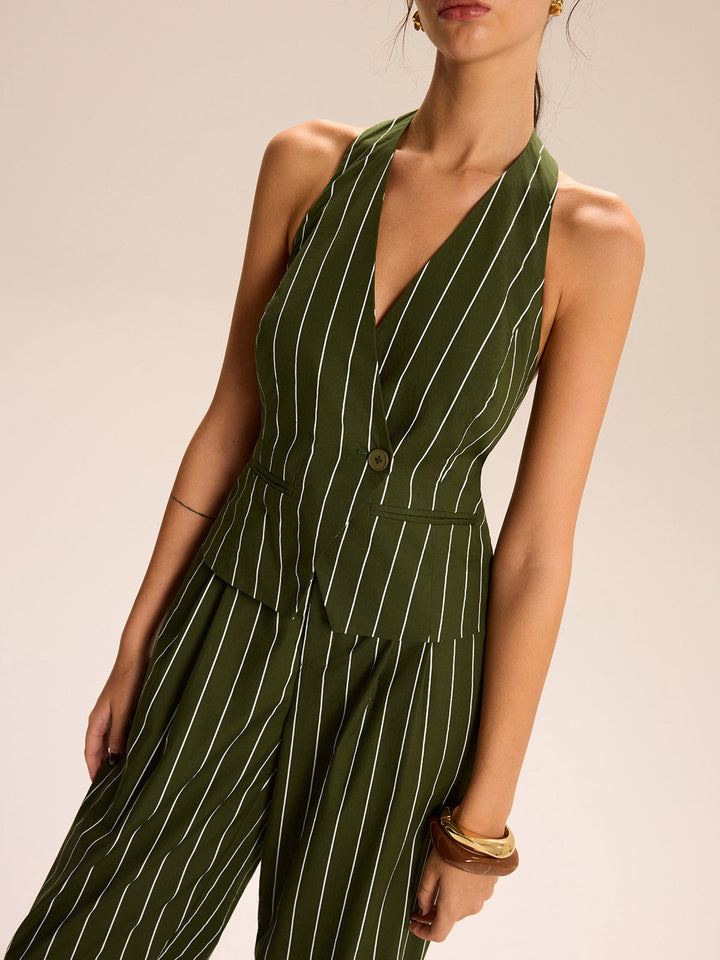 Gestreifte Neckholder-Weste und Hose mit weitem Bein