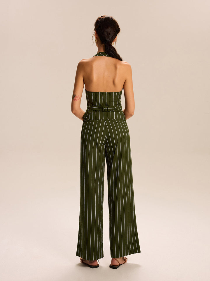 Gestreifte Neckholder-Weste und Hose mit weitem Bein