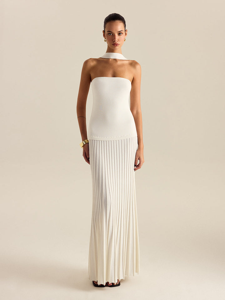 Neckholder-Kleid mit Falten, Maxilänge
