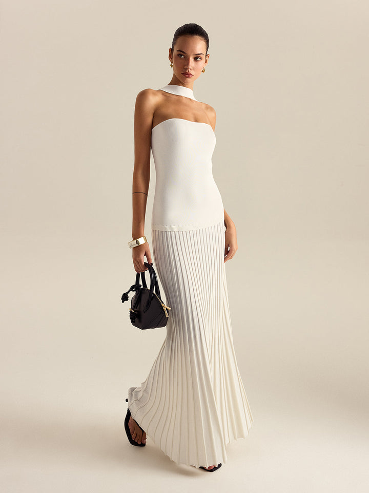 Neckholder-Kleid mit Falten, Maxilänge