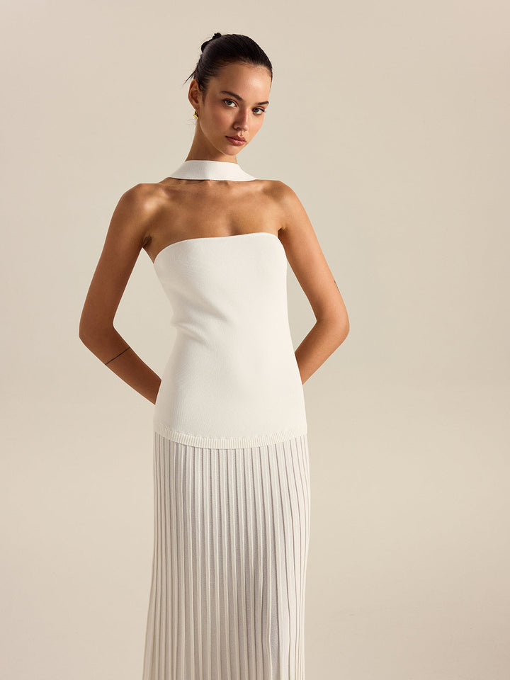 Neckholder-Kleid mit Falten, Maxilänge