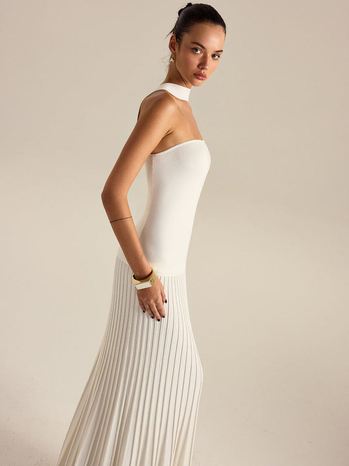 Neckholder-Kleid mit Falten, Maxilänge