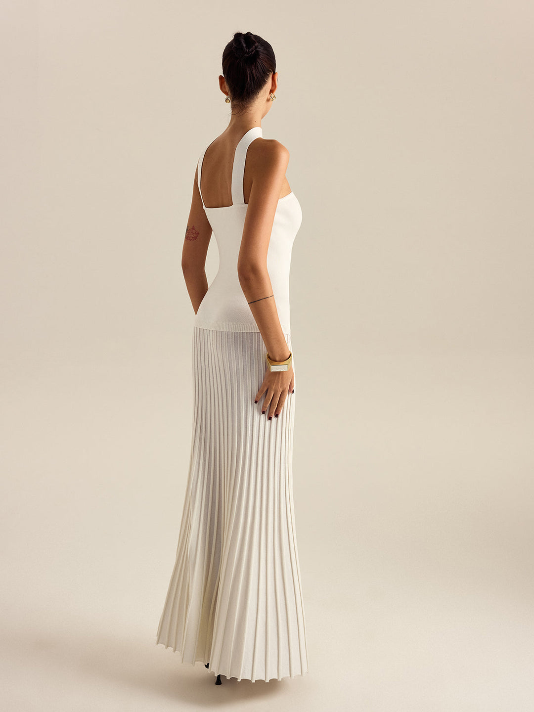 Neckholder-Kleid mit Falten, Maxilänge