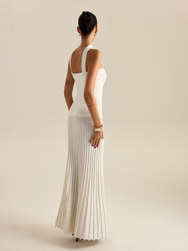 Neckholder-Kleid mit Falten, Maxilänge