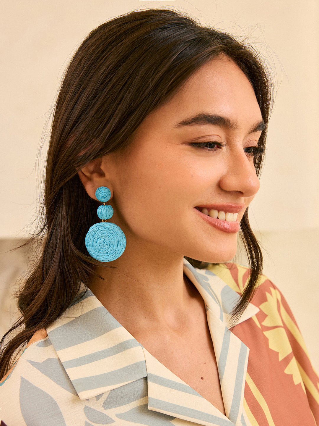 Triple Circle Raffia Drop Ohrringe