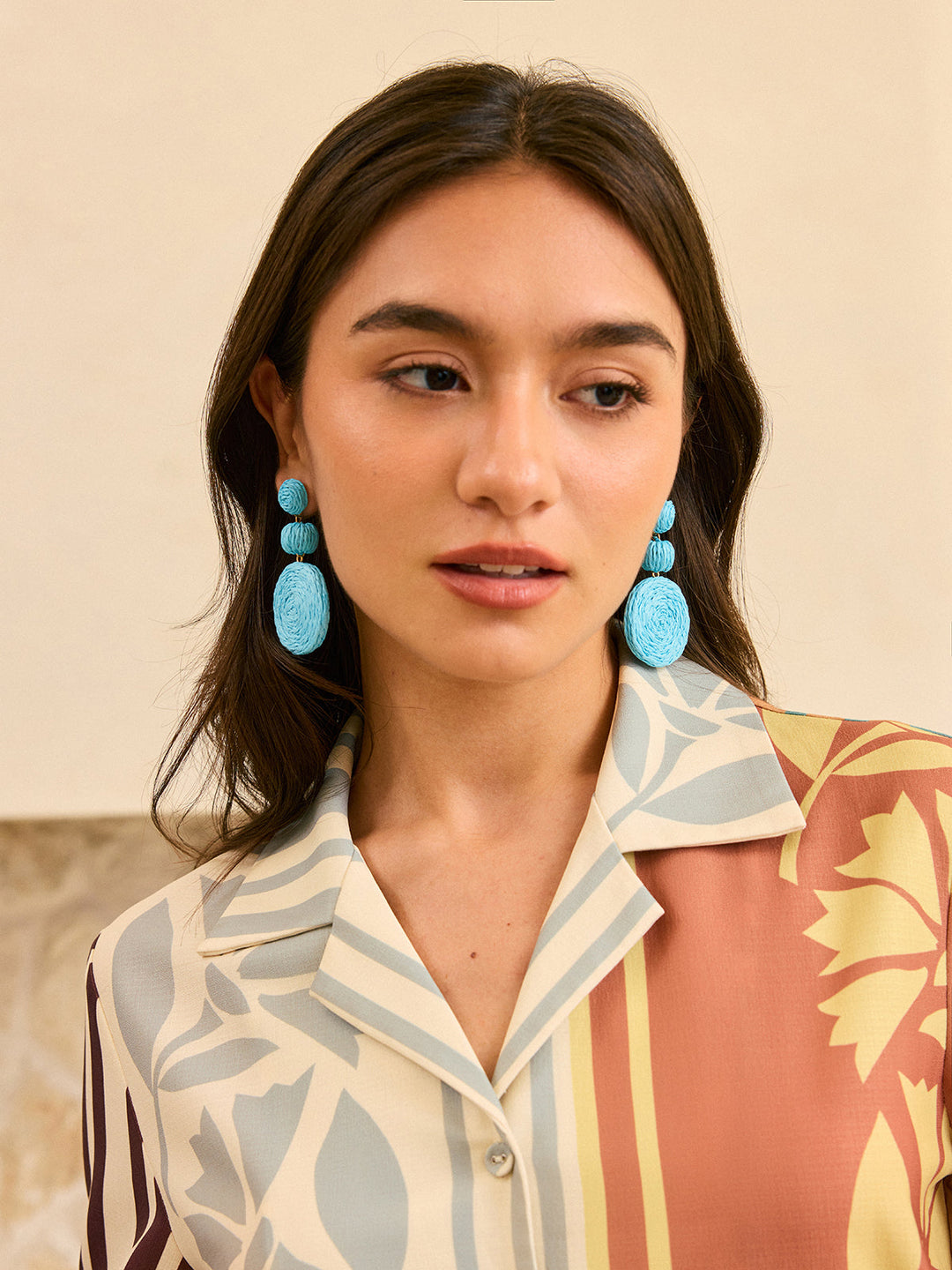 Triple Circle Raffia Drop Ohrringe