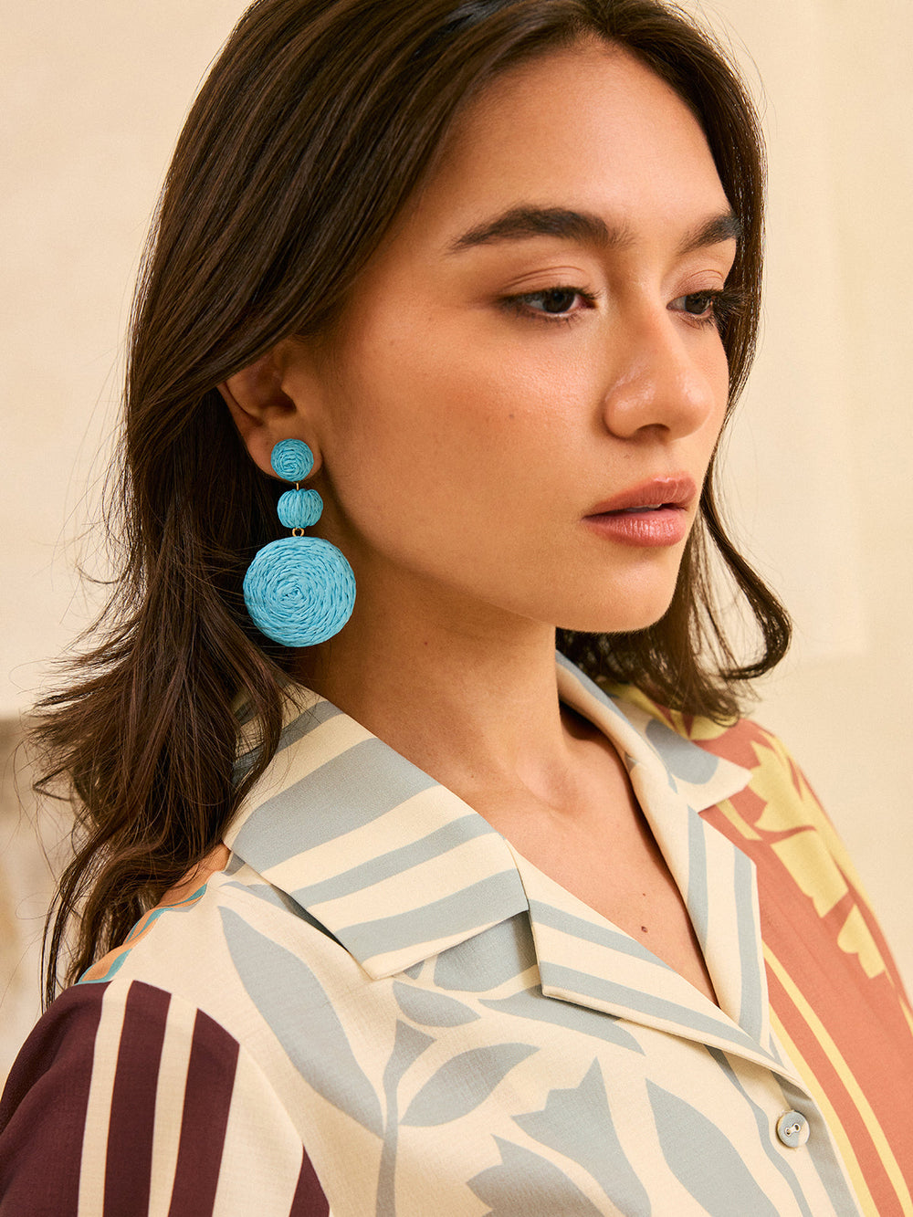 Triple Circle Raffia Drop Ohrringe