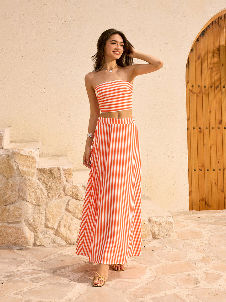 Striped Tube Top and Maxi Skirt Set