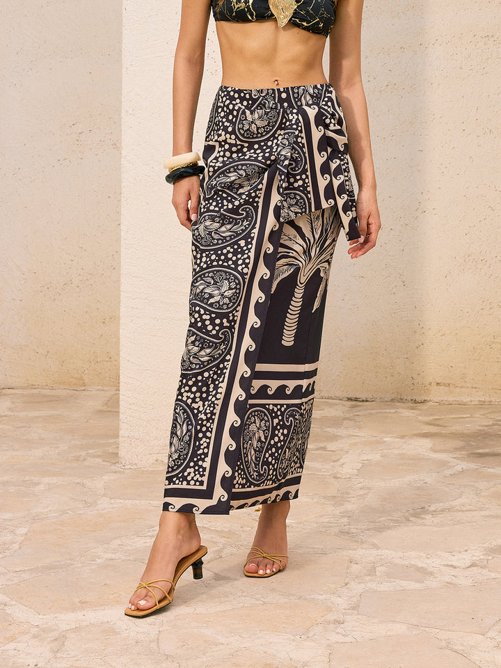 Palm Print Maxirock mit Paisleydetail