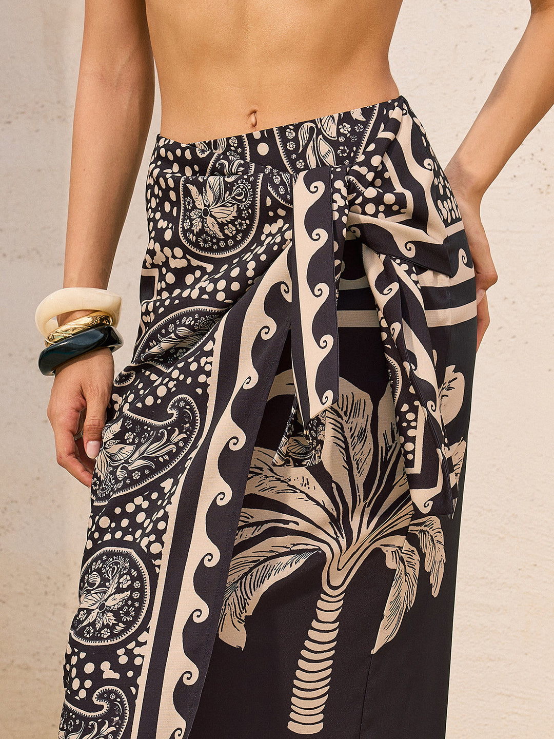 Palm Print Maxirock mit Paisleydetail