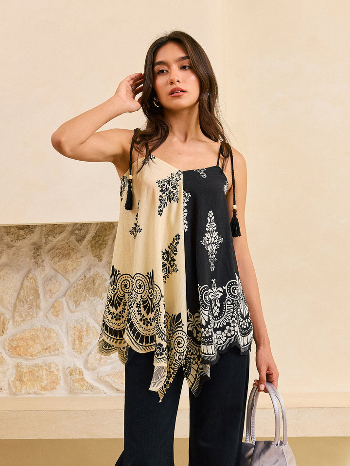 Boho Print Fransen-Bindetops