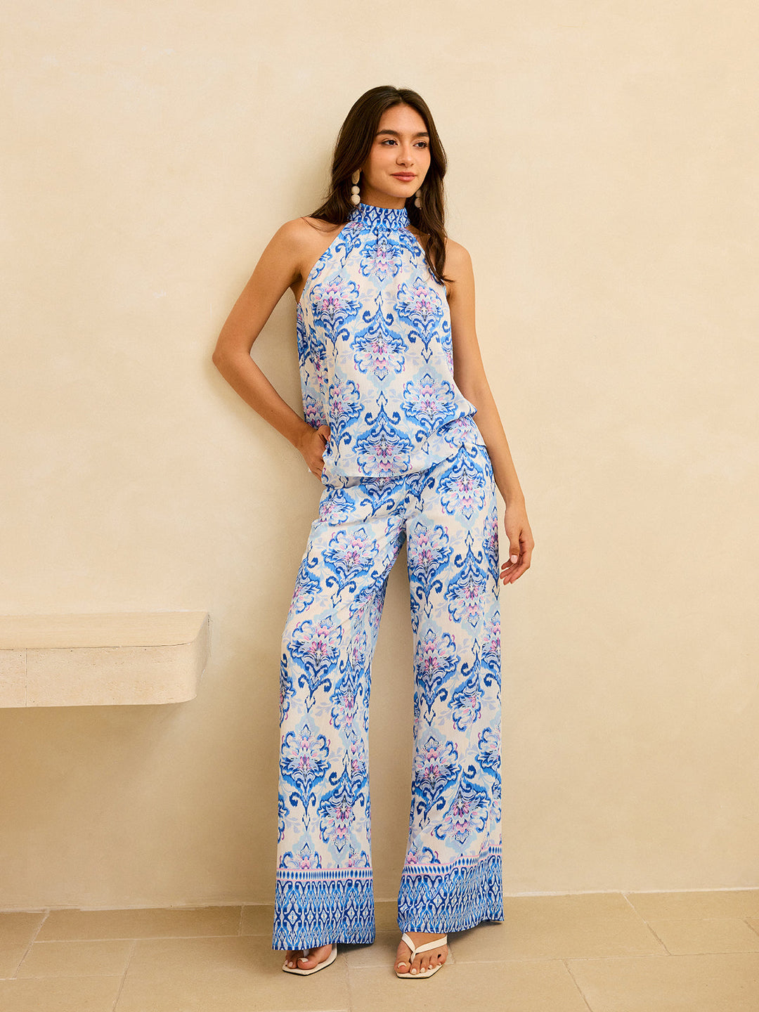 Halter Neck Floral Smocked Top