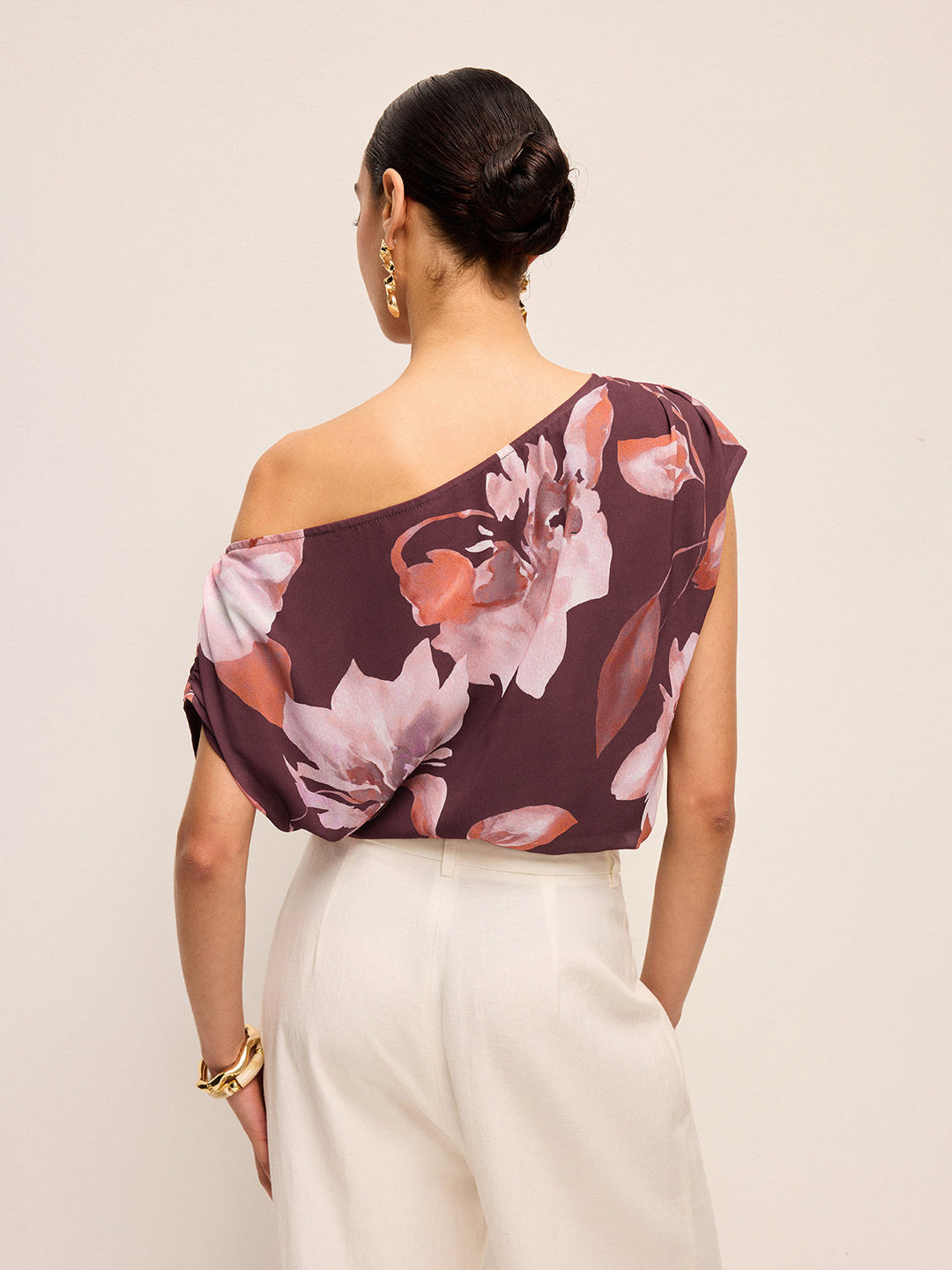 One-Shoulder Geblümter Bluse mit Gürtel
