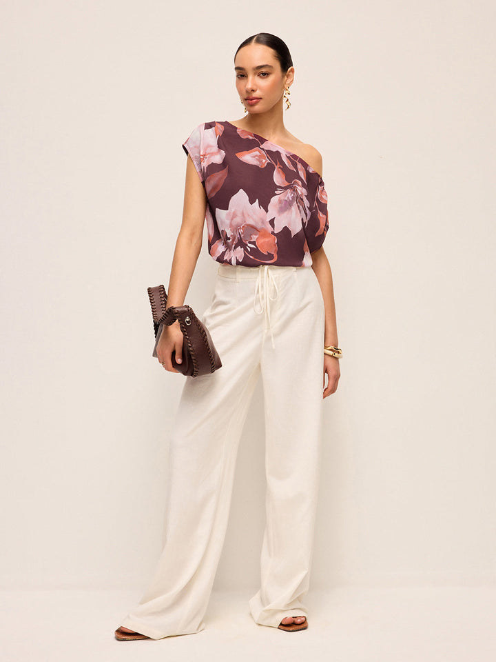 One-Shoulder Geblümter Bluse mit Gürtel