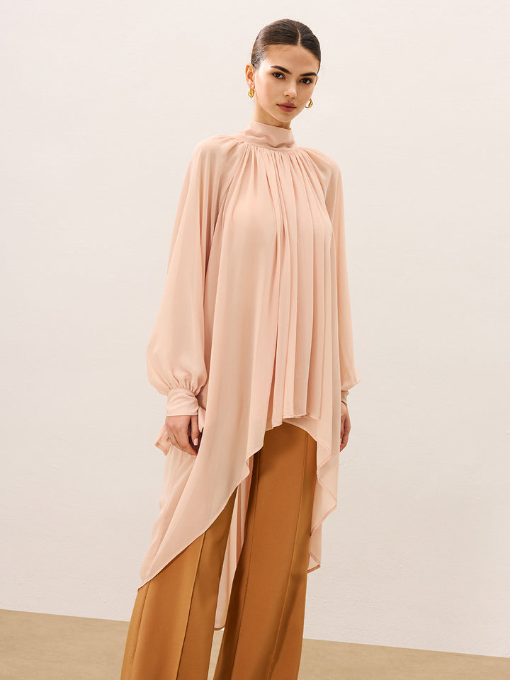 Raffinierte übergroße halbtransparente Chiffonbluse