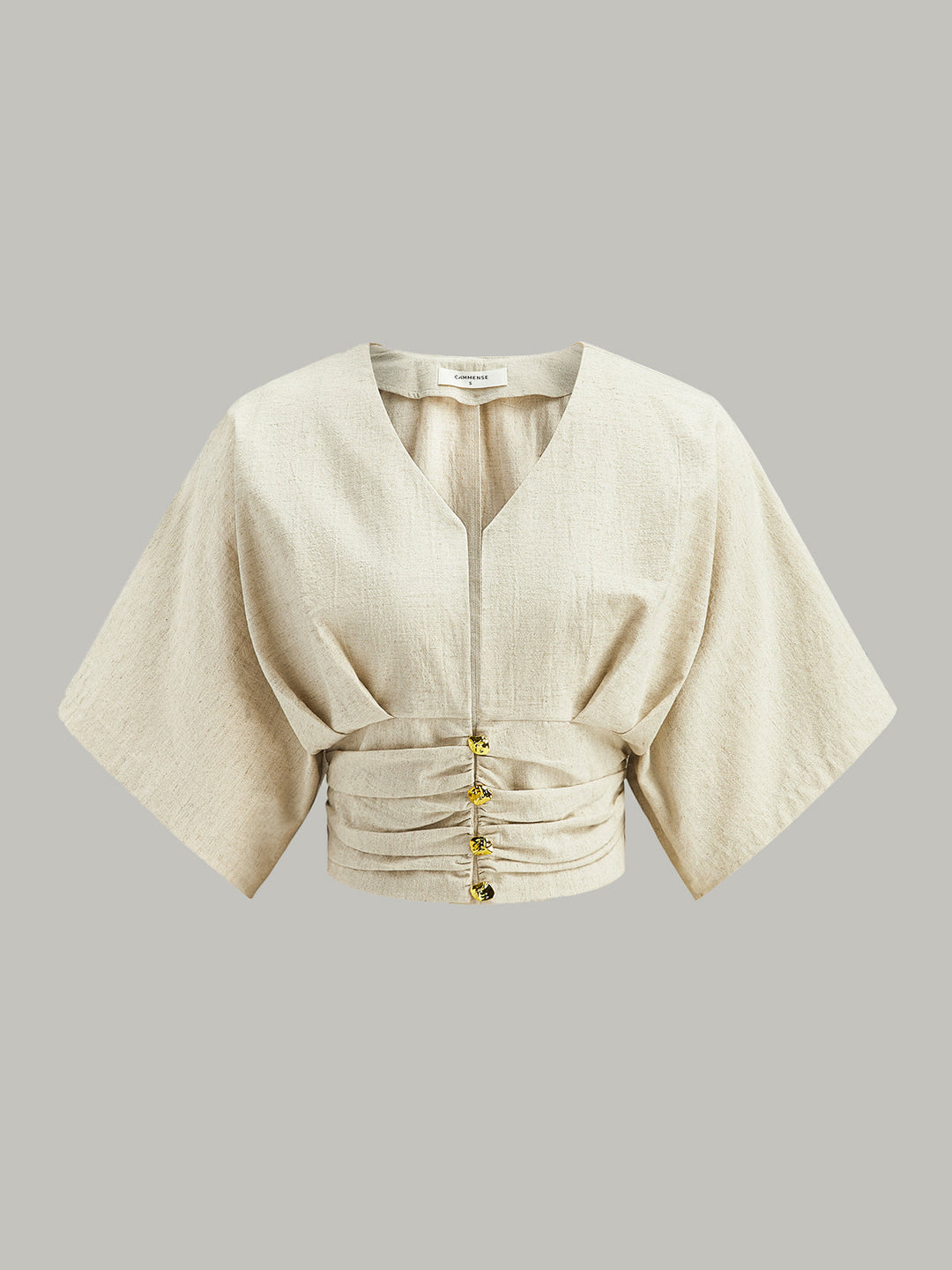 Baumwoll- und Leinen-Kimono-Ärmel-Knopf-Oberteil