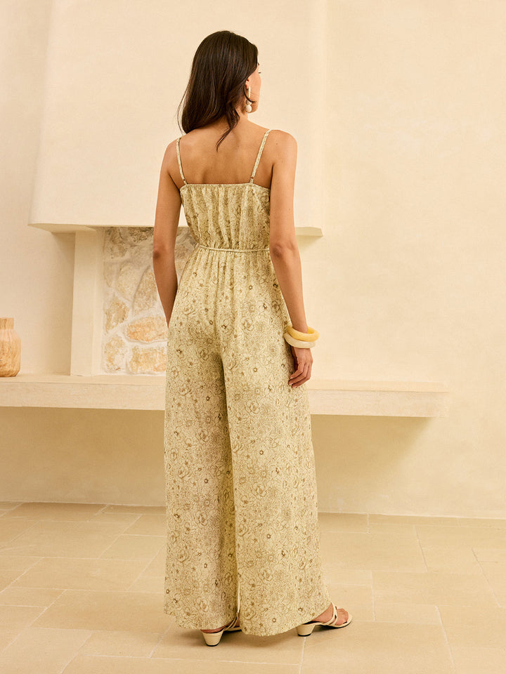 Taschen-Jumpsuit mit weitem Bein und Bindegürtel