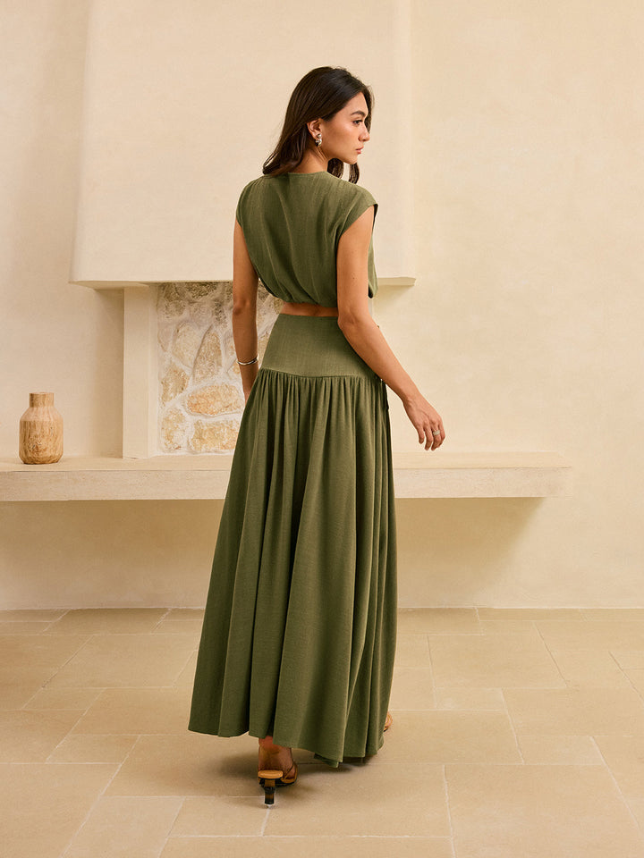 Crop-Top-Set mit Krawatten-Detail und Rüschen-Maxi-Rock