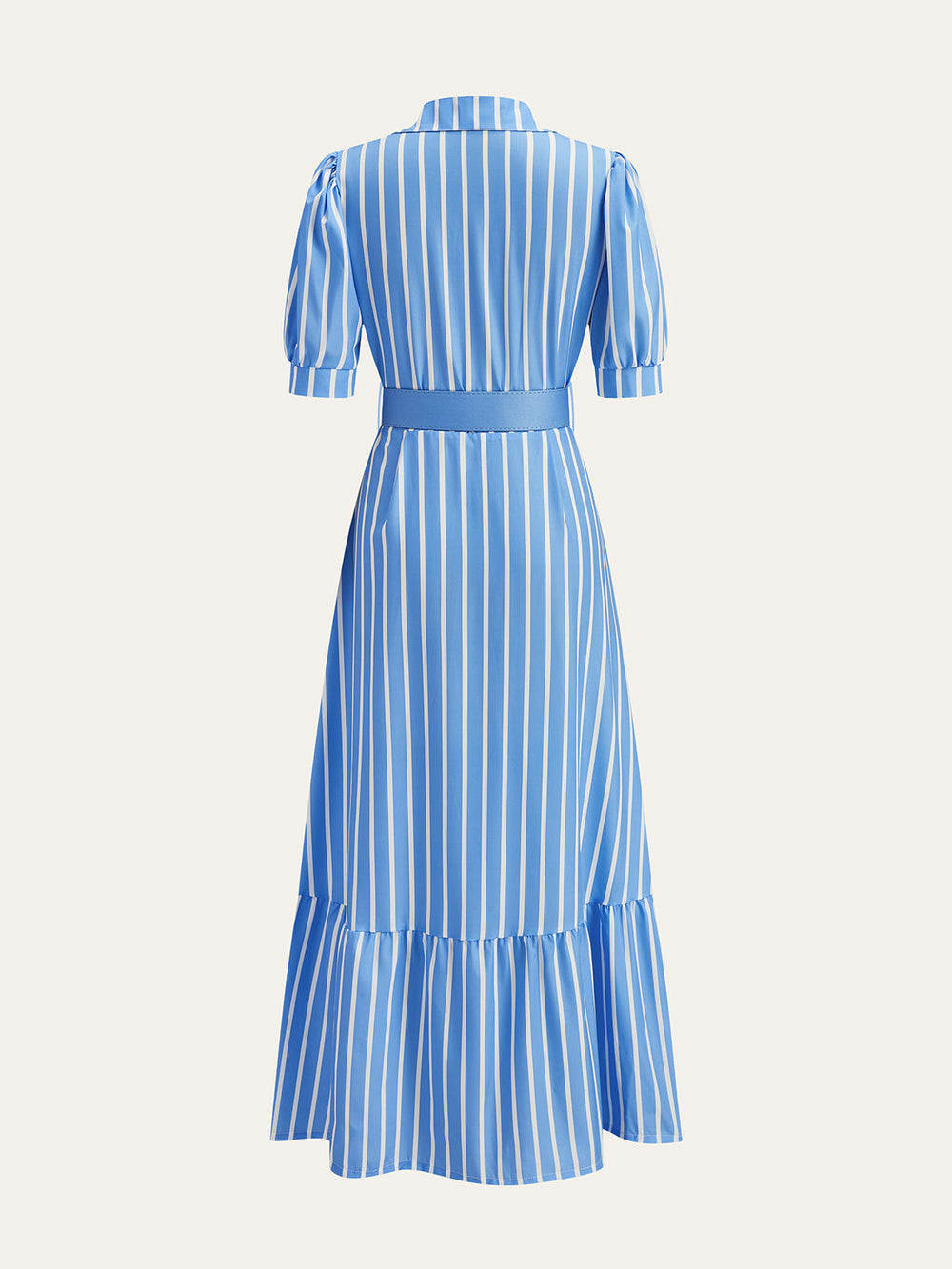 Gürtelkleid mit Streifen und Puffärmeln