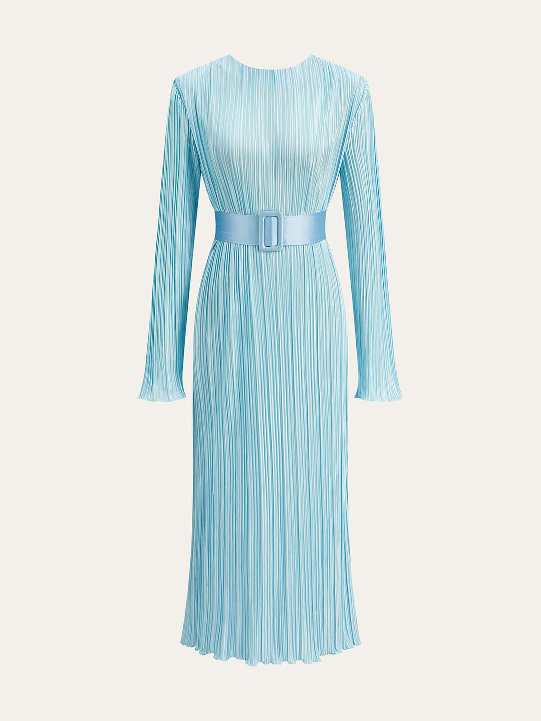 Gürtel Kleid mit Falten und langen Ärmeln in Midi-Länge