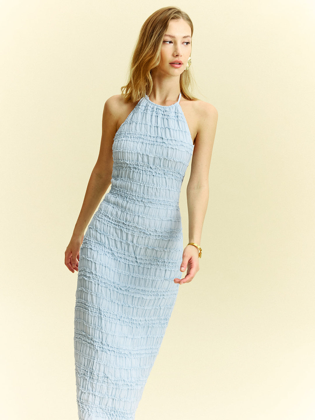 Texturierte Rüschen Chiffon Neckholder Maxikleid