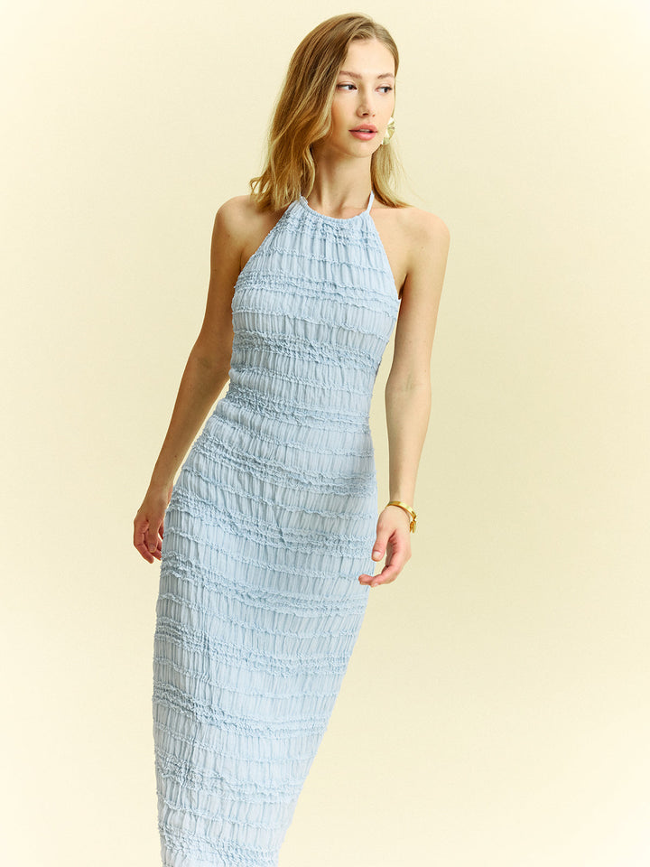 Texturierte Rüschen Chiffon Neckholder Maxikleid