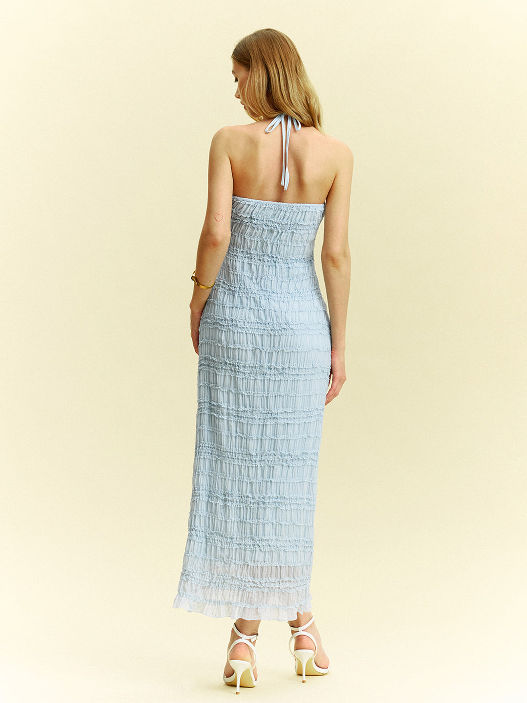 Texturierte Rüschen Chiffon Neckholder Maxikleid
