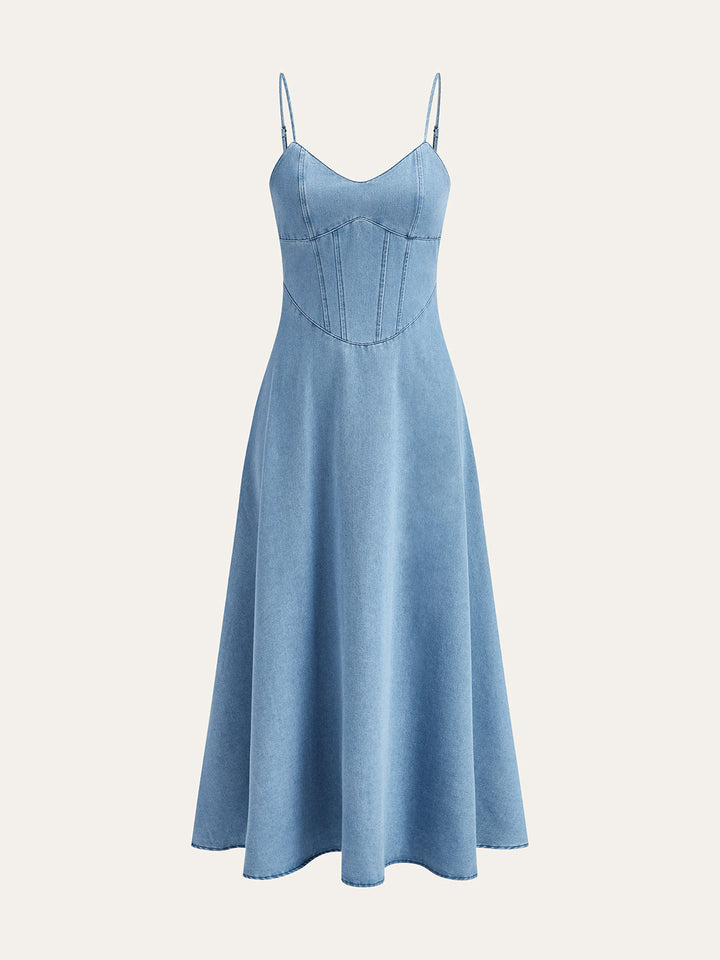 Denim Spaghettiträger Midikleid