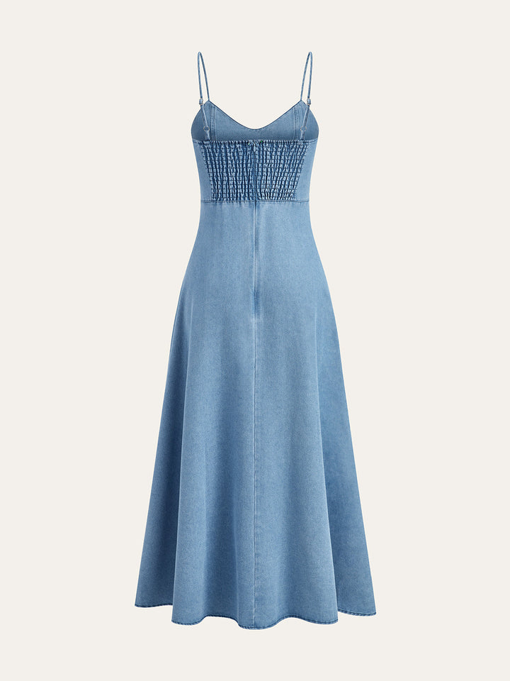 Denim Spaghettiträger Midikleid