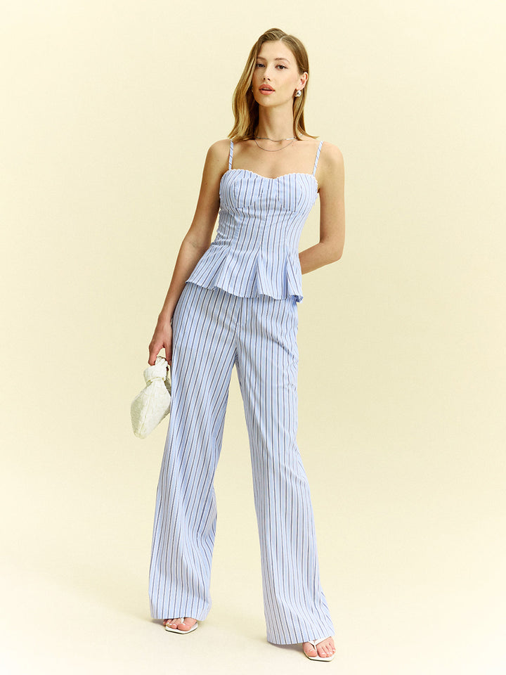 Gestreifte Peplum-Top- und High-Waist-Hosen-Set