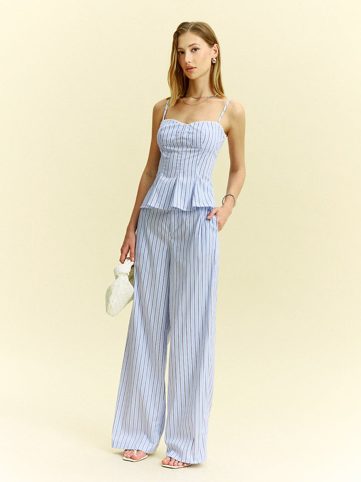 Gestreifte Peplum-Top- und High-Waist-Hosen-Set