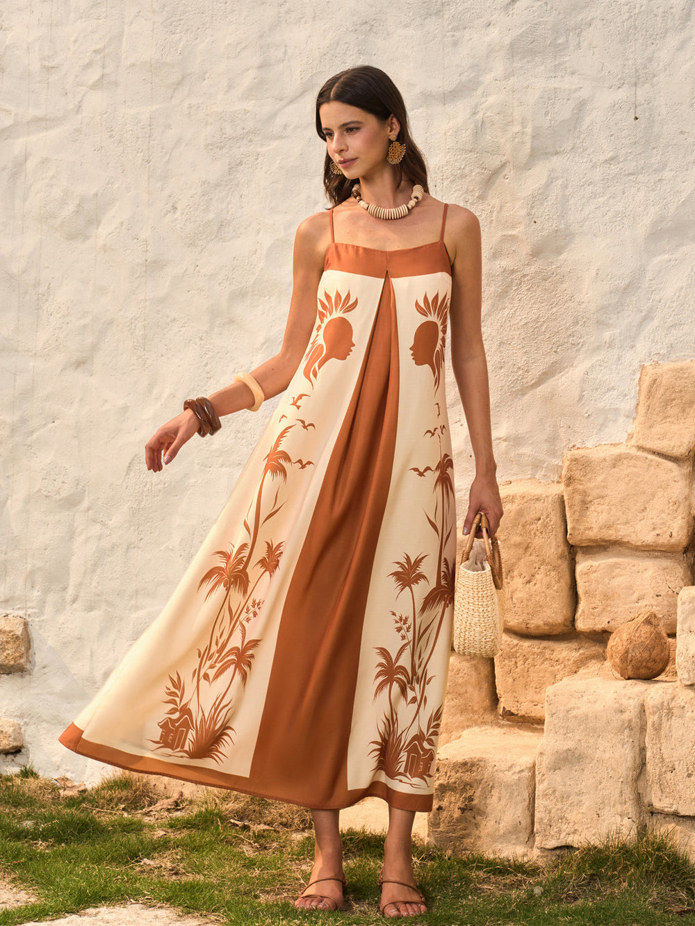 Kontrastfarbenes Boho-Print-Cami-Kleid