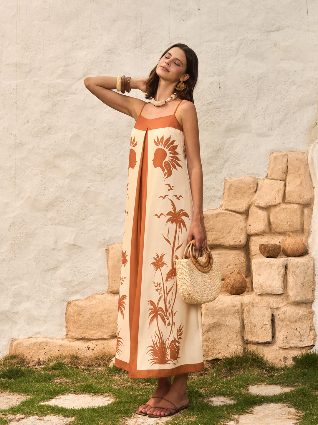 Kontrastfarbenes Boho-Print-Cami-Kleid